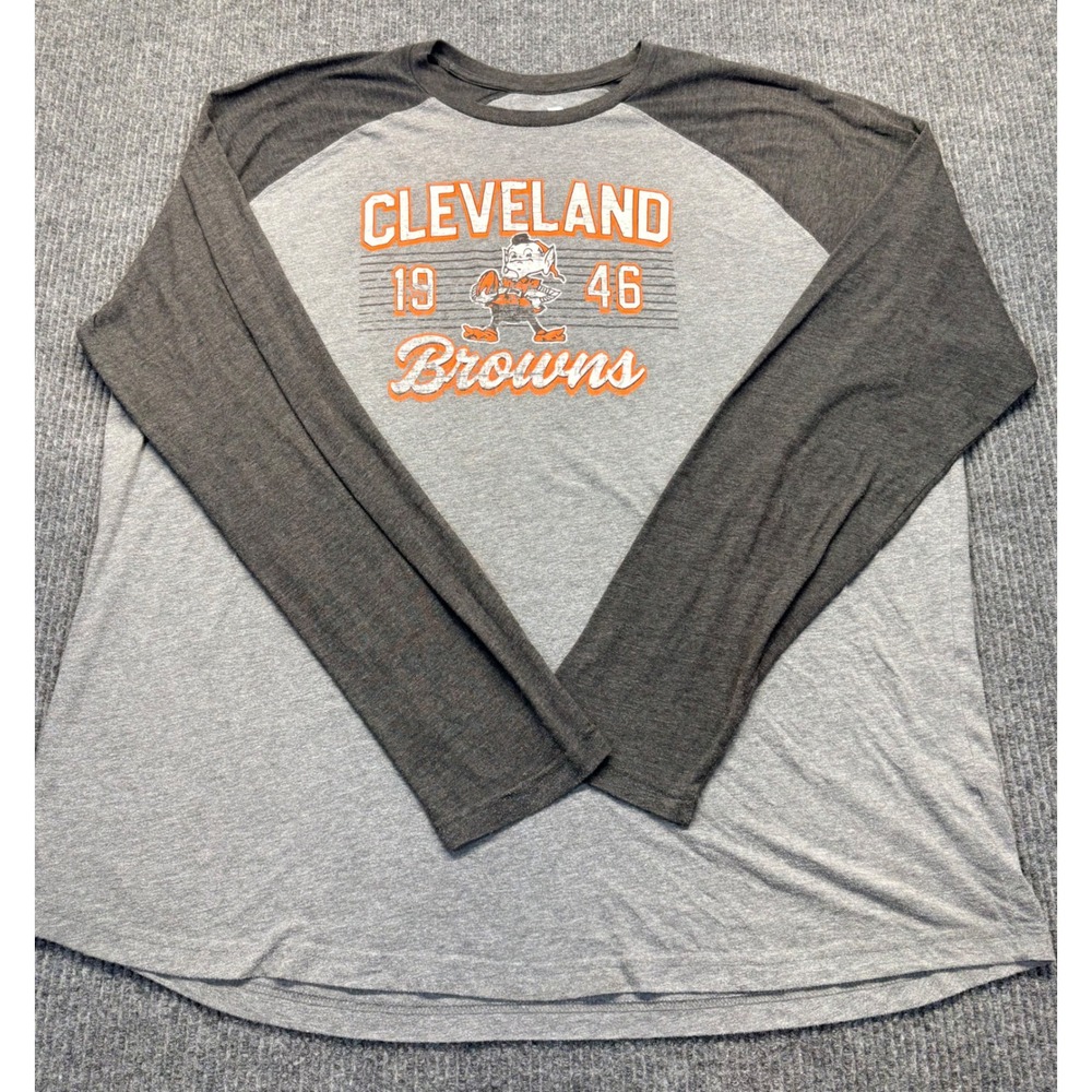 Fanatics Cleveland Browns Mens 3XL Gray Raglan Long Sleeve T-Shirt Brownie Elf